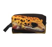 LHBWCVN Trousse de toilette de voyage pour homme et femme - Grande trousse de maquillage portable en cuir - Motif léopard - Petit gecko - Avec crochet de suspension - Sac de salle de bain de voyage