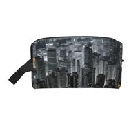 LHBWCVN Trousse de toilette de voyage pour homme et femme - Grande trousse de maquillage portable en cuir - Organisateur de voyage aérien - Night of View Hong Kong - Avec crochet de suspension - Sac