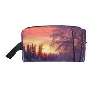 LHBWCVN Trousse de toilette de voyage pour homme et femme - Grande trousse de maquillage portable en cuir - Organiseur de voyage - Paysage d'hiver - Trousse de maquillage avec crochet de suspension -