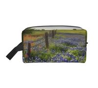 LHBWCVN Trousse de toilette de voyage pour homme et femme - Grande trousse de maquillage portable en cuir - Organisateur de voyage - Motif paysage du Texas Bluebonnets - Avec crochet de suspension -