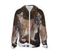 LHBWCVN Veste légère UPF 50+ avec fermeture éclair intégrale et capuche de protection solaire pour femmes et hommes, chemises de soleil Canada Lynx à manches longues, noir, Large