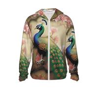 LHBWCVN Veste légère UPF 50+ avec fermeture éclair intégrale, protection solaire, manches longues, paon oriental sur arbre à fleurs, chemises de soleil, noir, Small