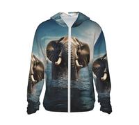 LHBWCVN Veste légère UPF 50+ avec fermeture éclair intégrale - Protection solaire - Pour homme et femme - Manches longues - Éléphant d'Afrique, Noir/blanc, XL