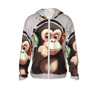 LHBWCVN Veste légère UPF 50+ avec fermeture éclair intégrale - Protection solaire - Pour homme et femme - Manches longues - Motif singe musical, Noir/blanc, S
