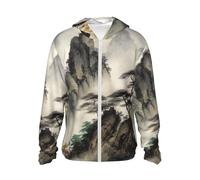 LHBWCVN Veste légère UPF 50+ avec fermeture éclair intégrale - Protection solaire - Pour homme et femme - Manches longues - Peinture de paysage chinois, Noir/blanc, M