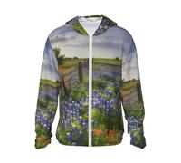 LHBWCVN Veste légère UPF 50+ avec fermeture éclair intégrale - Protection solaire pour homme et femme - Manches longues - Texas Bluebonnets, noir, Taille XL