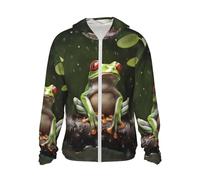 LHBWCVN Veste légère UPF 50+ avec fermeture éclair intégrale - Protection solaire - Pour homme et femme - Manches longues - Motif arbre de la paix - Grenouille, noir, Small