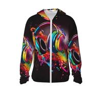 LHBWCVN Veste légère UPF 50+ avec fermeture éclair intégrale - Protection solaire - Pour homme et femme - Manches longues - Musique colorée, noir, XX-Large