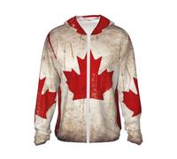 LHBWCVN Veste légère UPF 50+ avec fermeture éclair intégrale - Protection solaire - Pour homme et femme - Manches longues - Rétro drapeau du Canada, Noir/blanc, L