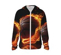 LHBWCVN Veste légère UPF 50+ avec fermeture éclair intégrale - Protection solaire - Pour homme et femme - Manches longues - Basketball On Fire, Noir, L