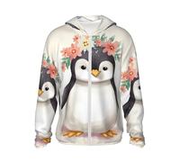 LHBWCVN Veste légère UPF 50+ avec fermeture éclair intégrale - Protection solaire - Pour homme et femme - Manches longues - Pingouin portant des fleurs - Chemises de soleil, Noir/blanc, XL