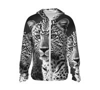 LHBWCVN Veste légère UPF 50+ avec fermeture éclair intégrale - Protection solaire - Pour homme et femme - Manches longues - Noir et blanc - Léopard animal, noir, X-Large