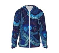 LHBWCVN Veste légère UPF 50+ avec fermeture éclair intégrale - Protection solaire - Pour homme et femme - Manches longues - Bleu - Octopus, noir, X-Large