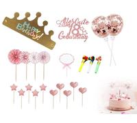Lhbwhiz 22 Pièces Décoration de Gâteau 18ème Anniversaire,18 Ans Décoration de Gâteau Joyeux Anniversaire,18ème Fille Garçon Décoration de Gâteau à Paillettes,Décoration de Fête de Gâteau(Rose)
