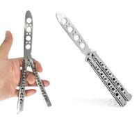 Lhbwhiz Couteau papillon pour la pratique, entraîneur de papillons avec couteau d'entraînement à lame non aiguisée, lame non tranchante pour débutants (argent)