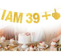 Lhbwhiz Guirlande de 40e Anniversaire,bannière d'anniversaire de 40 Ans,Guirlande d'anniversaire de décoration drôle des années 40,39+1 Femmes Hommes Joyeux Anniversaire bannière de Paillettes(Or)