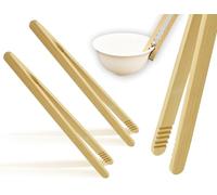 Lhbwhiz Lot de 2 pinces à pain en bambou, pinces classiques réutilisables en bois naturel, pour bonbons, gaufres, sandwichs, outil de préhension de cuisine (18 cm)