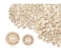 Lhbwhiz Lot de 80 boutons en bois,jolis petits boutons artisanaux ronds rétro faits à la main,gravés « Handmade with love »,pour les travaux manuels et les décorations artisanales(15 mm,20 mm)