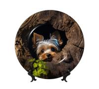 LHCVSFGW Assiette décorative en porcelaine anglaise « A little Yorkshire Terrier » - Assiette décorative en céramique avec support de présentation - Assiettes rondes à suspendre - Ornements en