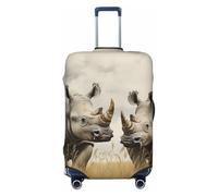 LHCVSFGW Housse de bagage de voyage avec deux rhinocéros - Housse de protection élastique lavable et anti-rayures - Pour bagages de 45,7 à 81,3 cm, Noir , XL
