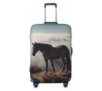 LHCVSFGW Housse de bagage de voyage avec motif cheval sur une montagne brumeuse - Housse de protection élastique et lavable - Anti-rayures - Protection épaisse pour bagages de 45,7 à 81,3 cm, Noir , L