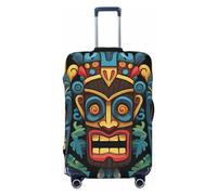LHCVSFGW Housse de bagage de voyage colorée à motif de masque Tiki - Protection élastique lavable - Anti-rayures - Protection épaisse pour bagages de 45,7 à 81,3 cm, Noir , M