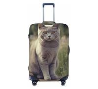 LHCVSFGW Housse de bagage de voyage, motif chat gris dans un champ de fleurs, housse de protection élastique lavable, anti-rayures, housse épaisse pour bagages de 45,7 à 81,3 cm, Noir , L