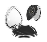 LHCVSFGW Miroir de maquillage de voyage grossissant x1/2 - Miroir de poche compact portable - Chat noir sur fond noir - Miroir de beauté pliable élégant pour filles et femmes