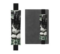 LHCVSFGW Porte-stylo élastique en cuir synthétique pour bloc-notes, marque-pages, avec bande réglable, pochette à crayons motif chat noir et blanc, trousse à crayons pour agendas, classeurs, livres