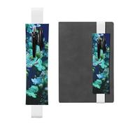 LHCVSFGW Porte-stylo élastique en cuir synthétique pour bloc-notes, marque-pages, avec bande réglable, pochette à stylos, papillon vert et fleurs bleues, trousse à crayons pour agendas, classeurs