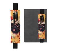 LHCVSFGW Porte-stylo élastique en cuir synthétique pour bloc-notes, marque-pages, avec bande réglable, pochette à stylos, carlin, fleur, trousse à crayons pour planificateurs, classeurs, livres, Noir