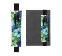 LHCVSFGW Porte-stylo élastique en cuir synthétique pour bloc-notes, marque-pages, avec bande réglable, pochette à stylos, fleurs d'hibiscus vertes et bleues, trousse à crayons pour planificateurs