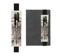 LHCVSFGW Porte-stylo élastique pour bloc-notes, marque-pages, porte-crayons en cuir synthétique avec bande réglable, pochette à stylos, motif floral libellule dessinée à la main, trousse à crayons