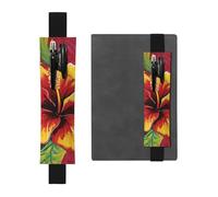 LHCVSFGW Porte-stylo élastique pour bloc-notes, marque-pages, porte-crayons en cuir synthétique avec bande réglable, pochette à crayons hibiscus colorée pour planificateurs, classeurs, livres, Noir