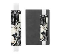LHCVSFGW Porte-stylo élastique pour bloc-notes, marque-pages, porte-crayons en cuir synthétique avec bande réglable, pochette à stylos noire et blanche, motif fleurs hawaïennes, trousse à crayons pour