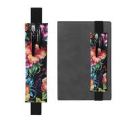 LHCVSFGW Porte-stylo élastique pour bloc-notes, marque-pages, porte-crayons en cuir synthétique avec bande réglable, belle pochette à crayons en forme de fleur d'hibiscus pour planificateurs