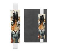 LHCVSFGW Porte-stylo élastique pour bloc-notes, marque-pages, porte-crayons en cuir synthétique avec bande réglable, pochette à crayons année du tigre pour planificateurs, classeurs, livres, blanc