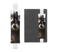 LHCVSFGW Porte-stylo élastique pour bloc-notes, marque-pages, porte-crayons en cuir synthétique avec bande réglable, pochette à crayons en forme de raton laveur poilu, trousse à crayons pour
