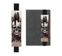 LHCVSFGW Porte-stylo élastique pour bloc-notes, marque-pages, porte-crayons en cuir synthétique avec bande réglable, pochette à stylos, motif tête de mort antique et fleurs, trousse à crayons pour