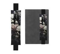 LHCVSFGW Porte-stylo élastique pour bloc-notes, marque-pages, porte-crayons en cuir synthétique avec bande réglable, pochette à stylos, fleurs noires et blanches et tête de mort, trousse à crayons