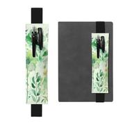 LHCVSFGW Porte-stylo élastique pour bloc-notes, marque-pages, porte-crayons en cuir synthétique avec bande réglable, pochette à stylos, aquarelle, fleurs vertes, trousse à crayons pour planificateurs