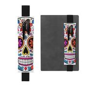 LHCVSFGW Porte-stylo élastique pour bloc-notes, marque-pages, porte-crayons en cuir synthétique avec bande réglable, pochette à crayons motif tête de mort en sucre pour planificateurs, classeurs