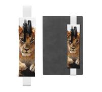 LHCVSFGW Porte-stylo élastique pour bloc-notes, marque-pages, porte-crayons en cuir synthétique avec bande réglable, pochette à stylos, joli petit animal lion, trousse à crayons pour planificateurs