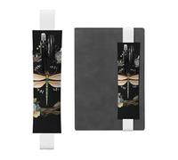 LHCVSFGW Porte-stylo élastique pour bloc-notes, marque-pages, porte-crayons en cuir synthétique avec bande réglable, pochette à stylos, image de libellule dans une couronne, trousse à crayons pour