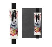 LHCVSFGW Porte-stylo élastique pour bloc-notes, marque-pages, porte-crayons en cuir synthétique avec bande réglable, pochette à stylos, aquarelle, lapin et fleurs, trousse à crayons pour