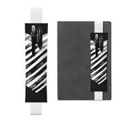 LHCVSFGW Porte-stylo élastique pour bloc-notes, marque-pages, porte-crayons en cuir synthétique avec bande réglable, pochette à crayons avec cœur rayé noir et blanc, trousse à crayons pour agendas