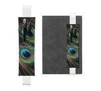 LHCVSFGW Porte-stylo élastique pour bloc-notes, marque-pages, porte-crayons en cuir synthétique avec bande réglable, pochette à stylos, belles plumes de paon, trousse à crayons pour planificateurs