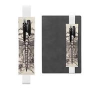LHCVSFGW Porte-stylo élastique pour bloc-notes, marque-pages, porte-crayons en cuir synthétique avec bande réglable, pochette à stylos, motif floral libellule dessinée à la main, trousse à crayons