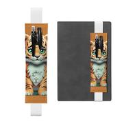 LHCVSFGW Porte-stylo élastique pour bloc-notes, marque-pages, porte-crayons en cuir synthétique avec bande réglable, pochette à stylos Année du tigre drôle Trousse à crayons pour planificateurs