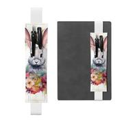 LHCVSFGW Porte-stylo élastique pour bloc-notes, marque-pages, porte-crayons en cuir synthétique avec bande réglable, pochette à stylos, aquarelle, lapin et fleurs, trousse à crayons pour
